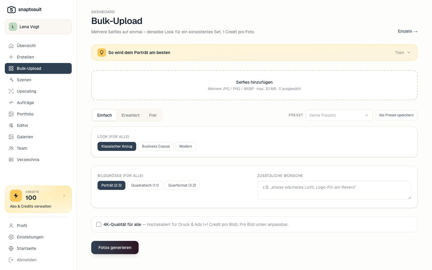 Bulk-Upload-Ansicht